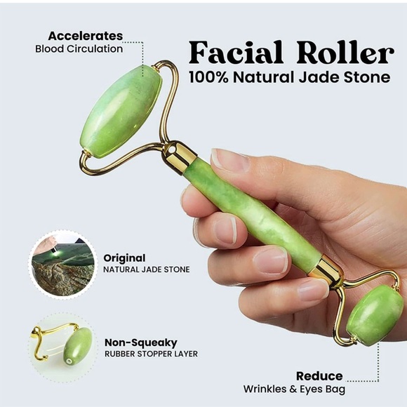 ROSELYNBOUTIQUE Jade Face Roller- Gua Sha Facial Tools. (Green w Jade Roller) - Picture 12 of 12